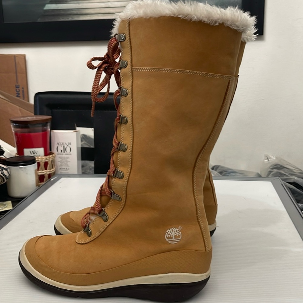 TIMBERLAND WHEAT FAUX 14” BOOTS WOMENS SIZE 8M